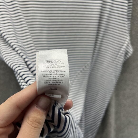 Polo Ralph Lauren Polo Shirt Mens XL Navy White Stripe Classic Fit Cotton Logo - Picture 10 of 12